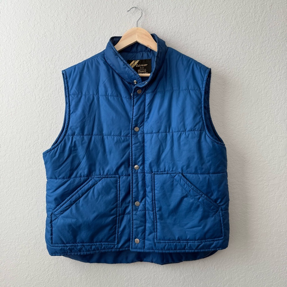 Vintage Sears Outdoor Puffer Vest Blue Quilted Insulated‎ 70s 80s Retro